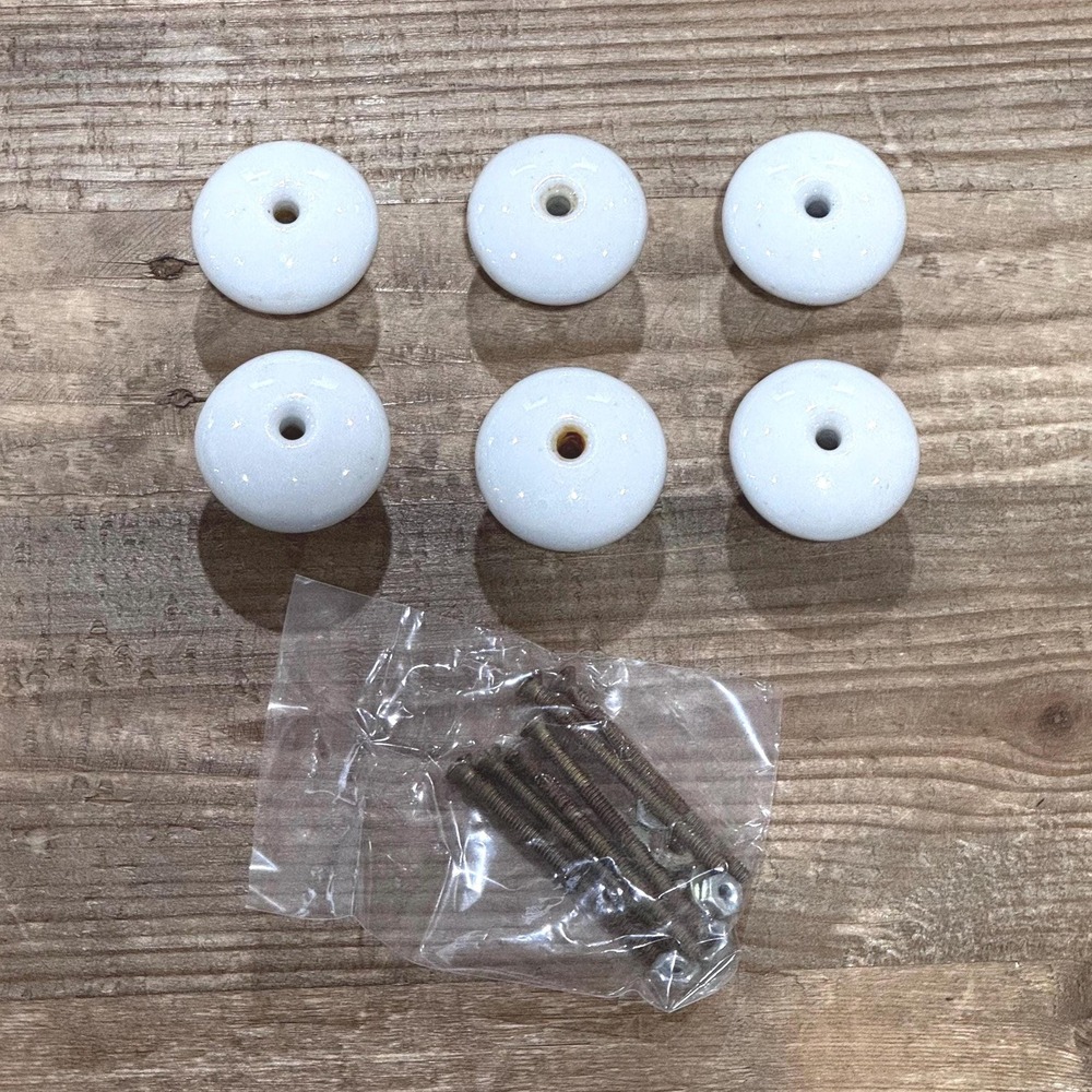 Vintage round porcelain knob with hole set of 6: retro pulls